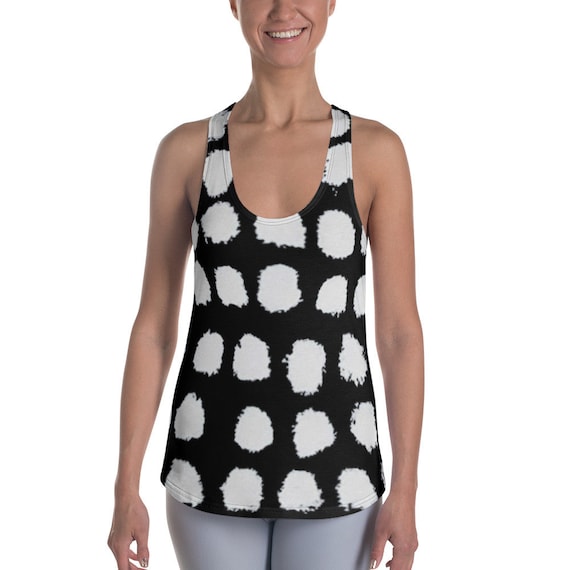 Black and White Shirts - Women's Racerback Tanks - Super Soft Exercise Tanks - Yoga Shirts - Workout Tanks for Ladies - Dots Tank Tops -
