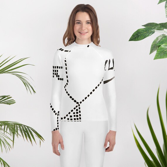 White Metro Youth Rash Guard- Unisex Swimwear Jiujitsu BJJ Kids Rash Guard - Athletic Kid Rash Guard - Swimsuit - Kids Swimwear