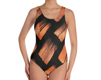 Swimsuit - One-Piece Swimsuit - Hand Painted Style - Beachwear - Gift for her - Copper - Dash Pattern - Swimwear - Sexy Swimsuit