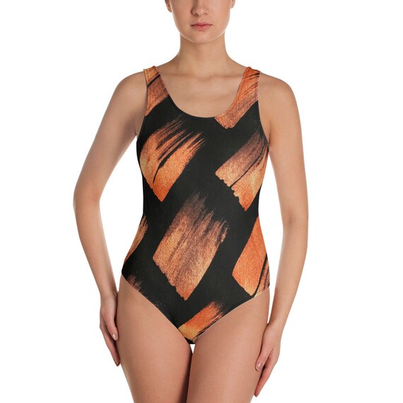 Swimsuit - One-Piece Swimsuit - Hand Painted Style - Beachwear - Gift for her - Copper - Dash Pattern - Swimwear - Sexy Swimsuit