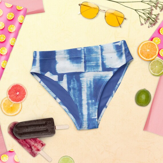 Recycled high-waisted bikini bottom - Hand-Painted Pattern - Bold Style - Eco-Friendly - Recycled -- Hippie - Gift for her - Pink Bikini