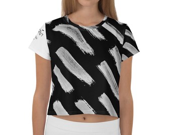 Imperfect Clizia Black Brush All-Over Print Crop Tee