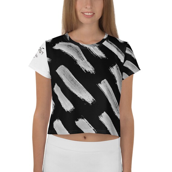 Imperfect Clizia Black Brush All-Over Print Crop Tee