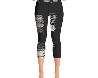 Black Capri Leggings | Yoga Pants | Painted Leggings | Leggings for Women | Exercise Leggings | Gym Leggings | Workout Running Leggings