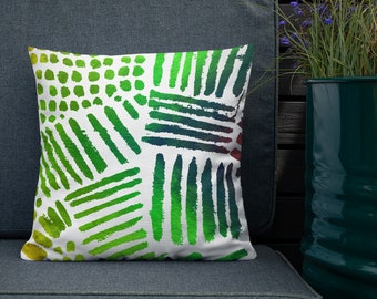 Abstract Green Pillow, Minimalist Drawings Cushion, Boho Art Colorful Throw Pillow, Housewarming Gift, Living Room Decor, Home Decor