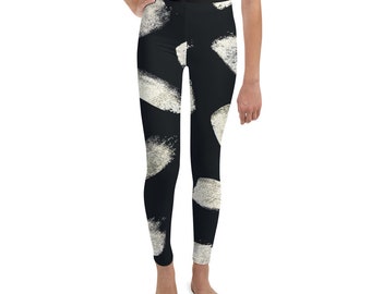 Clizia Flakes Youth Girls Leggings - Boys Leggings - Black and White - Birthday Outfit - Printed Leggings - Ballet Leggings - Casual Clothes