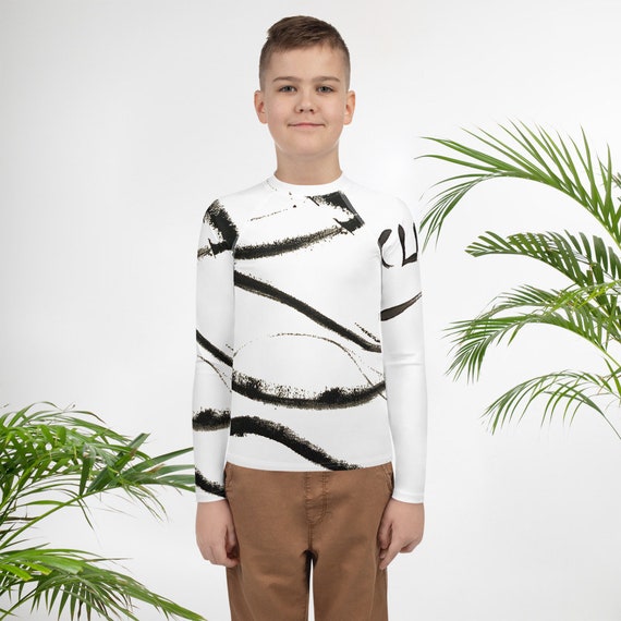 Teen Rash Guard- Surf waves - Unisex Swimwear Jiujitsu BJJ Kids Rash Guard - Athletic Kid Rash Guard - Swimsuit - Kids Swimwear