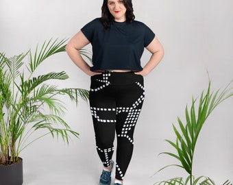 Black Patterned Leggings | Gym Womens Leggings | Stretch Print Leggings | Plus Size Leggings | Soft Casual Leggings | Womens Yoga Pants