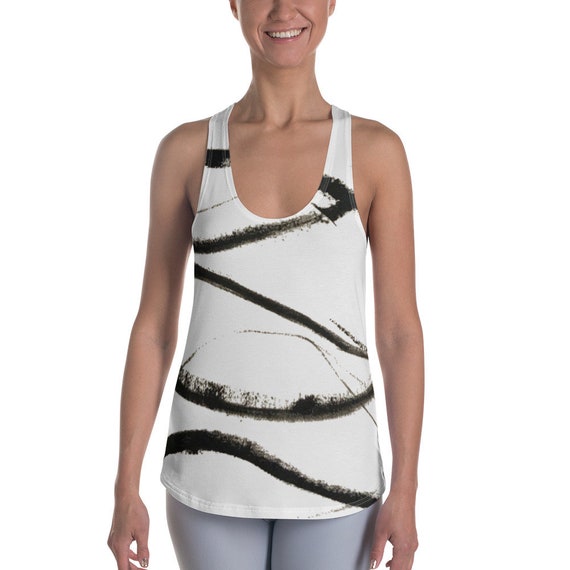 Black and White Shirts - Women's Racerback Tanks - Super Soft Exercise Tanks - Yoga Shirts - Workout Tanks for Ladies - Daily Tank Tops