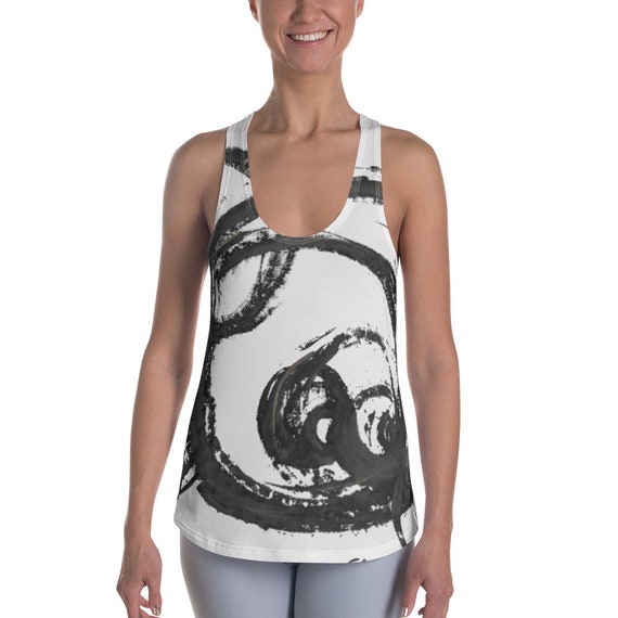 Black and White Shirts - Women's Racerback Tanks - Super Soft Exercise Tanks - Yoga Shirts - Workout Tanks for Ladies - Daily Tank Tops