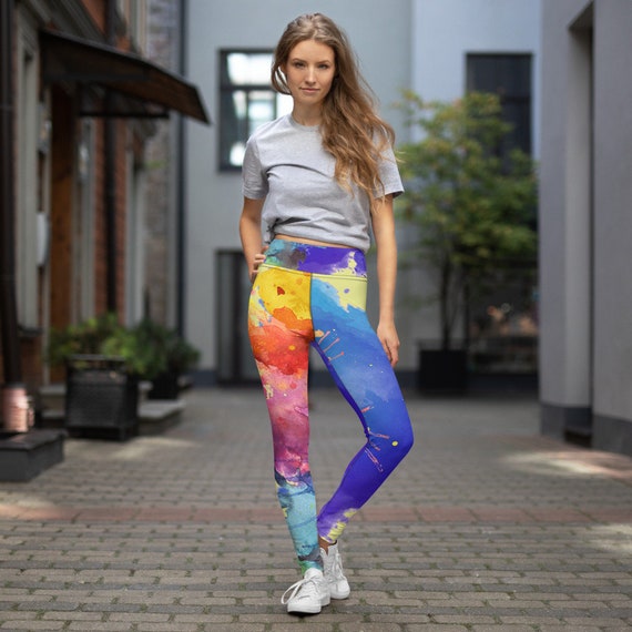 Yoga Leggings - Comfy Leggings - Gym-wear - Yoga Pants- Ballet Pants - Dancing Pants - Paint all over - Printed Leggings- Black and Whit\\