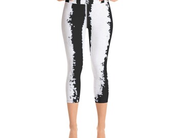 Yoga pants,  Women's Leggings - women's pants -Leggings with Scribble Pattern - Tie-Dye Effect - Hand-paint pattern -black- white