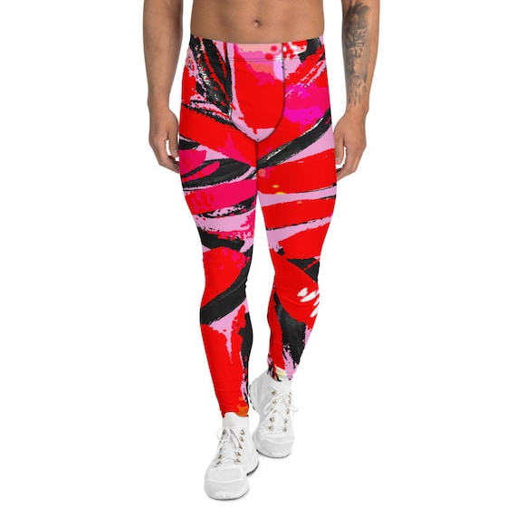 Red Patterned Leggings | Mens Leggings | Yoga Pants | Dancing Pants | Running Leggings | Fitness Workout Leggings | Gym Athletic Leggings