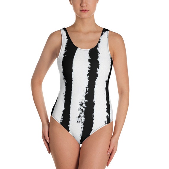 Swimsuit - One-Piece Swimsuit - Hand Painted Style - Beachwear - Gift for her - Black and White - Zebra Pattern - Swimwear - Sexy Swimsuit
