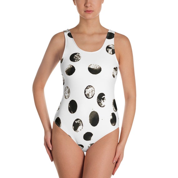 Swimsuit - One-Piece Swimsuit - Hand Painted Style - Beachwear - Gift for her - Black and White - Dots Pattern - Swimwear - Sexy Swimsuit