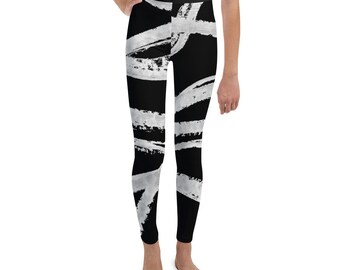 Clizia Ocean Youth Girls Leggings - Boys Leggings - Black and White - Birthday Outfit - Printed Leggings - Ballet Leggings - Casual for Kids