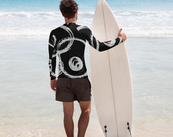 UNISEX Long Sleeve Rash Guard: Black & White UPF 50+ Swim Shirt