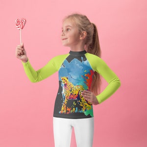 Wild Style: UV Protective Kids&#39; Cheeta Rashguard for Thrilling Outdoor Adventures |Kids Swimwear | Fitted Swimsuit | Kids Birthday Gift