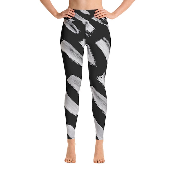 Black Stripes Leggings | Womens Leggings | Yoga Pants | Soft Comfy Leggings | Patterned Leggings | Exercise Leggings | Fitness Leggings