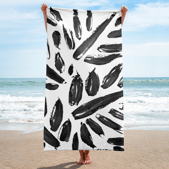 Black White Towel, Bath Spa Sauna Beach Towel Extra HIGH Quality towel , personalized towel, custom towel, birthday gift, Patterned Shapes