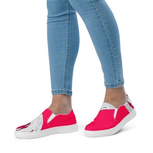 Chaussures sans lacets en toile rouge vif : imprimé graphique, chaussures décontractées pour femmes