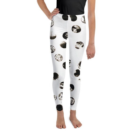 Clizia White Moon Youth Girls Leggings - Boys Leggings - Black and White - Birthday Outfit - Printed Leggings - Ballet Leggings - Space