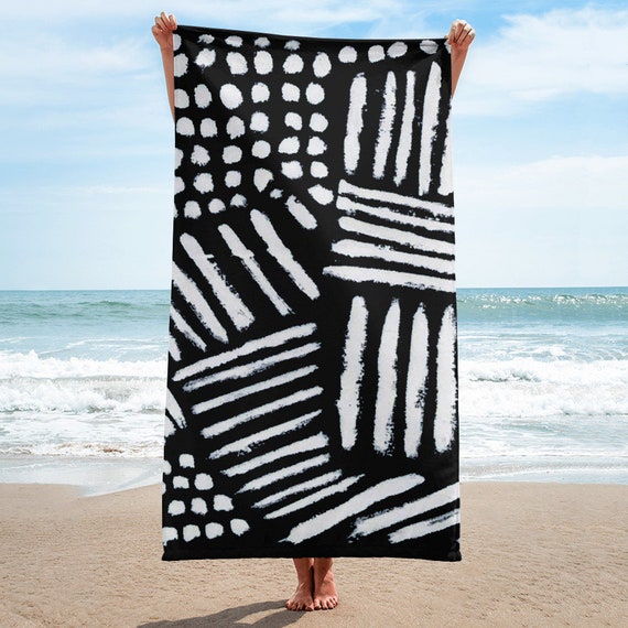Black White Towel, Bath Spa Sauna Beach Towel Extra HIGH Quality towel , personalized towel, custom towel, birthday gift, Patterned Shapes