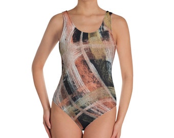 Swimsuit - One-Piece Swimsuit - Hand Painted Style - Beachwear - Gift for her - Black and White - Gold Pattern - Swimwear - Sexy Swimsuit