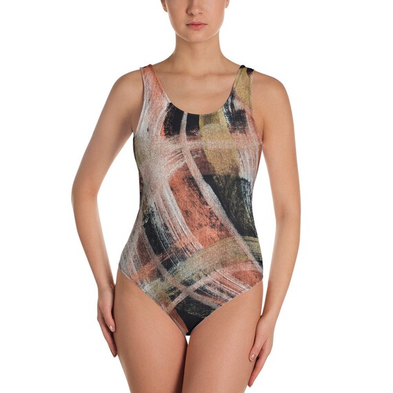 Swimsuit - One-Piece Swimsuit - Hand Painted Style - Beachwear - Gift for her - Black and White - Gold Pattern - Swimwear - Sexy Swimsuit