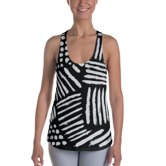 Black and White Shirts - Women's Racerback Tanks - Super Soft Exercise Tanks - Yoga Shirts - Workout Tanks for Ladies - Daily Tank Tops
