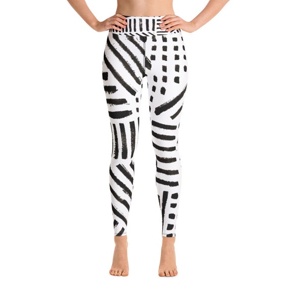 White and Black Leggings - Women's Premium Ultra Soft - Buttery Soft Ankle Length Patterned Leggings - Yoga Leggings - Gift for Her