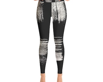 Yoga Pants - Women's Leggings - women's pants -Leggings with Scribble Pattern - Tie-Dye Effect - Hand-paint pattern - black white