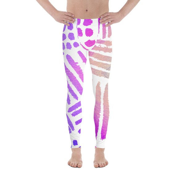 Clizia Kolor Men's Leggings - pop style -stripes pattern - disco pants - dancing leggings -Meggings - running workout pants - yoga - gymwear