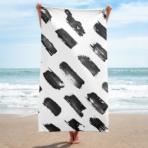 Black White Towel, Bath Spa Sauna Beach Towel Extra HIGH Quality towel , personalized towel, custom towel, birthday gift, Patterned Shapes