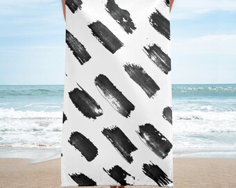 Black White Towel, Bath Spa Sauna Beach Towel Extra HIGH Quality towel , personalized towel, custom towel, birthday gift, Patterned Shapes