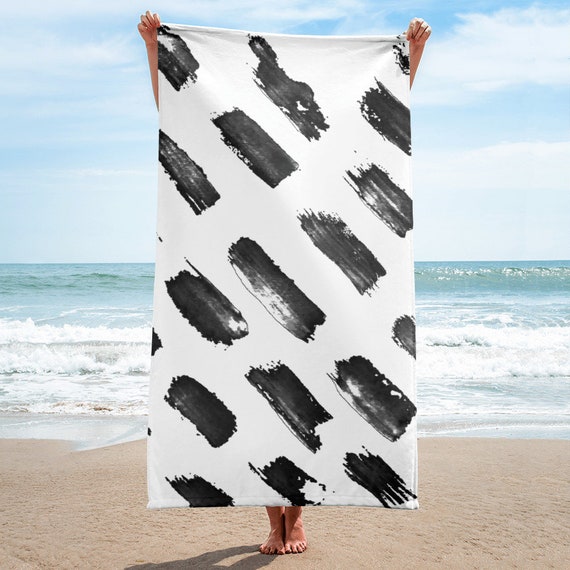 Black White Towel, Bath Spa Sauna Beach Towel Extra HIGH Quality towel , personalized towel, custom towel, birthday gift, Patterned Shapes