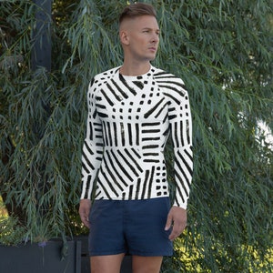 Unisex Long Sleeve Rash Guard: Abstract B&W Design, UPF 50+ Sun Protection