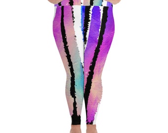 Stripes Pattern Leggings | Plus Size Leggings | Neon Pop Pattern Leggings | Yoga Pants | Leggings for Women | Workout Fitness Leggings