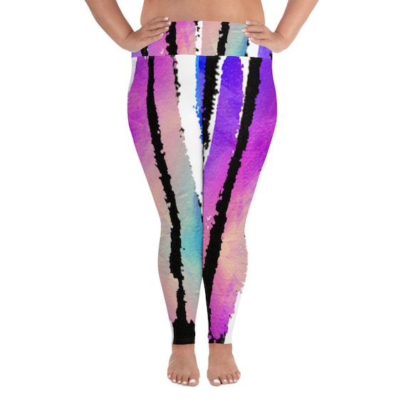 Stripes Pattern Leggings | Plus Size Leggings | Neon Pop Pattern Leggings | Yoga Pants | Leggings for Women | Workout Fitness Leggings