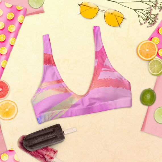 Recyled padded bikini top Fun Bikini - Hand-Painted Pattern - Bold Style - Eco-Friendly - Recycled - high-waisted bikini - Hippie - Gift