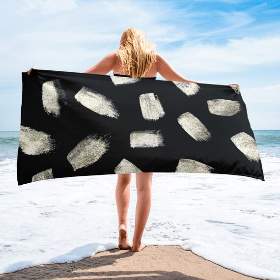 Black White Towel, Bath Spa Sauna Beach Towel Extra HIGH Quality towel , personalized towel, custom towel, birthday gift, Patterned Shapes