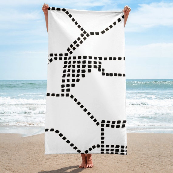 Black White Towel, Bath Spa Sauna Beach Towel Extra HIGH Quality towel , personalized towel, custom towel, birthday gift, Patterned Shapes