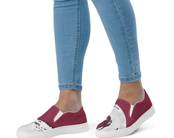 Red slip-on canvas shoes | Casual Slip On Shoes | Graphic Shoes | Artistic Shoes | Unique Print Shoes | Clizia Shoes | Casual Women