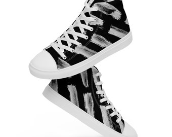 Men’s high top canvas shoes, Black and White Sneakers, Casual Shoes, Black and White Shoes, Canvas Shoes, Abstract Art, Black and White