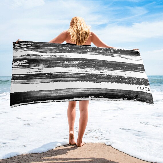Black White Towel, Bath Spa Sauna Beach Towel Extra HIGH Quality towel , personalized towel, custom towel, birthday gift, Patterned Shapes