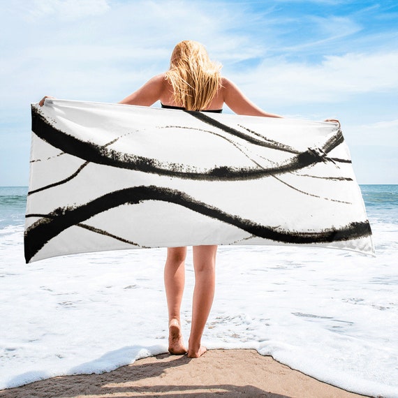 Black White Towel, Bath Spa Sauna Beach Towel Extra HIGH Quality towel , personalized towel, custom towel, birthday gift, Patterned Shapes