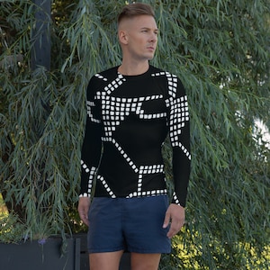 Abstract Black & White Long Sleeve Rash Guard: UPF 50+ Sun Protection
