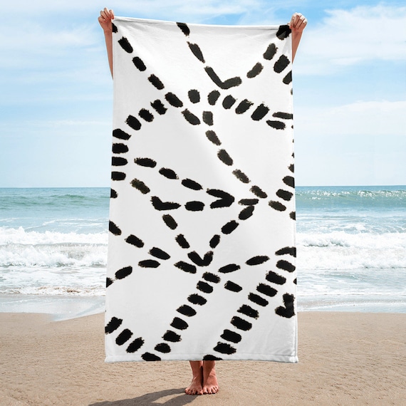 Black White Towel, Bath Spa Sauna Beach Towel Extra HIGH Quality towel , personalized towel, custom towel, birthday gift, Patterned Shapes