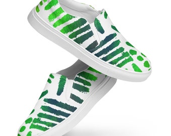 Green slip-on canvas shoes | Casual Slip On Shoes | Graphic Shoes | Artistic Shoes | Unique Print Shoes | Clizia Shoes | Casual Women