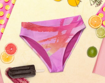 Recycled high-waisted bikini bottom Fun Bikini - Hand-Painted  Style - Eco-Friendly - Recycled - high-waisted bikini - Hippie - Gift